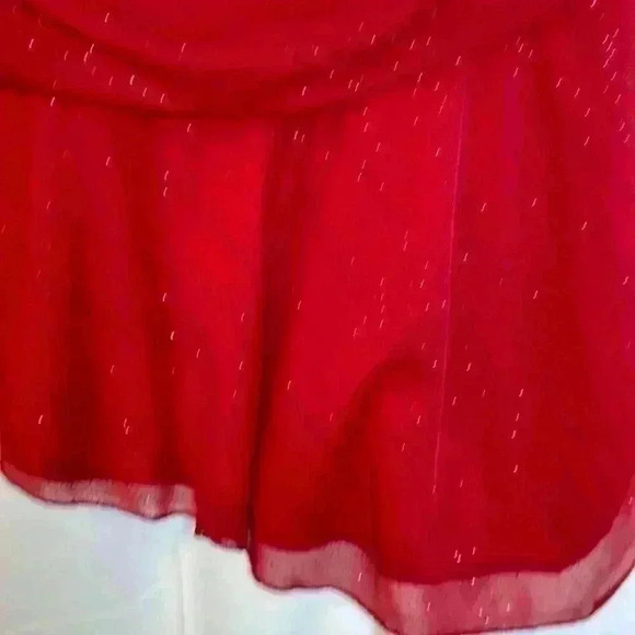 Open Shoulder Red Shimmer Asymmetrical Dressy Blouse (Size XL) - Picture 7 of 11